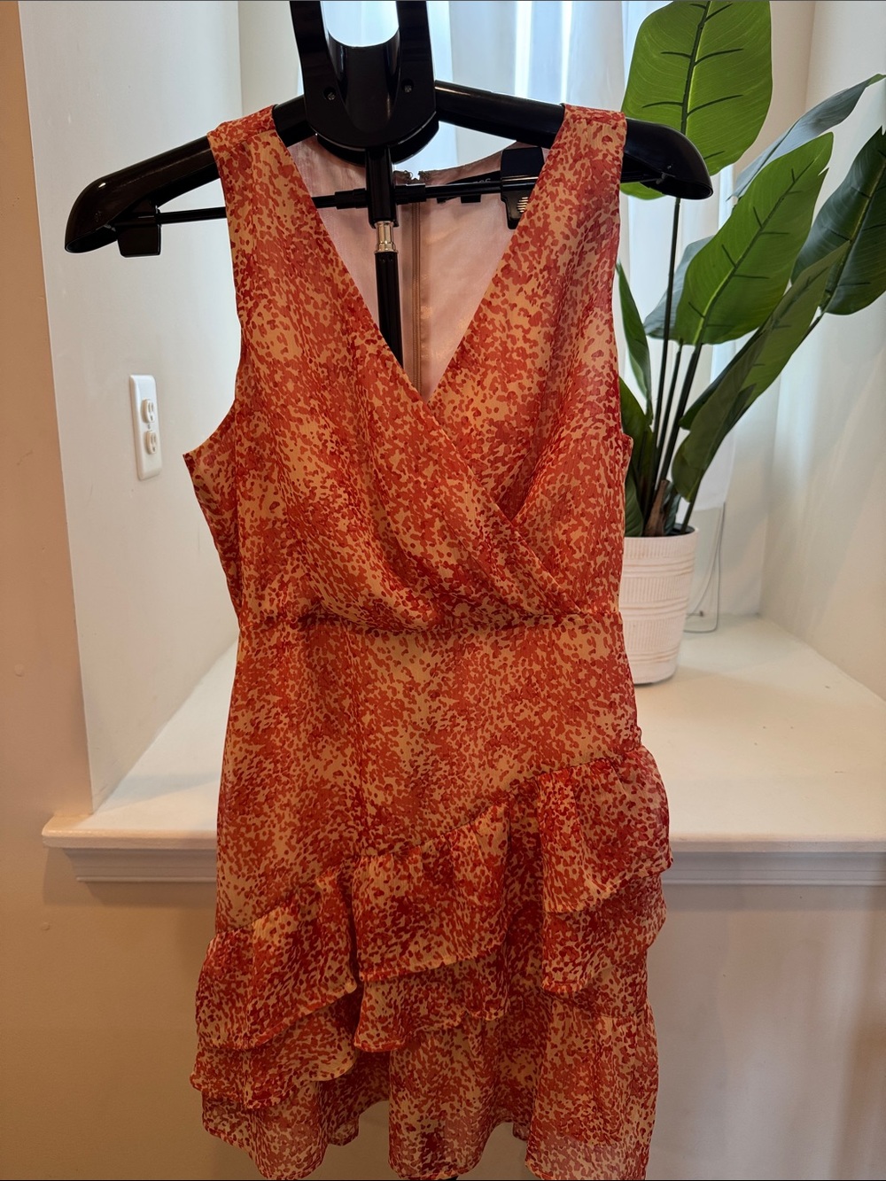 Sleeveless V-Neck Coral Printed Ruffle Dress